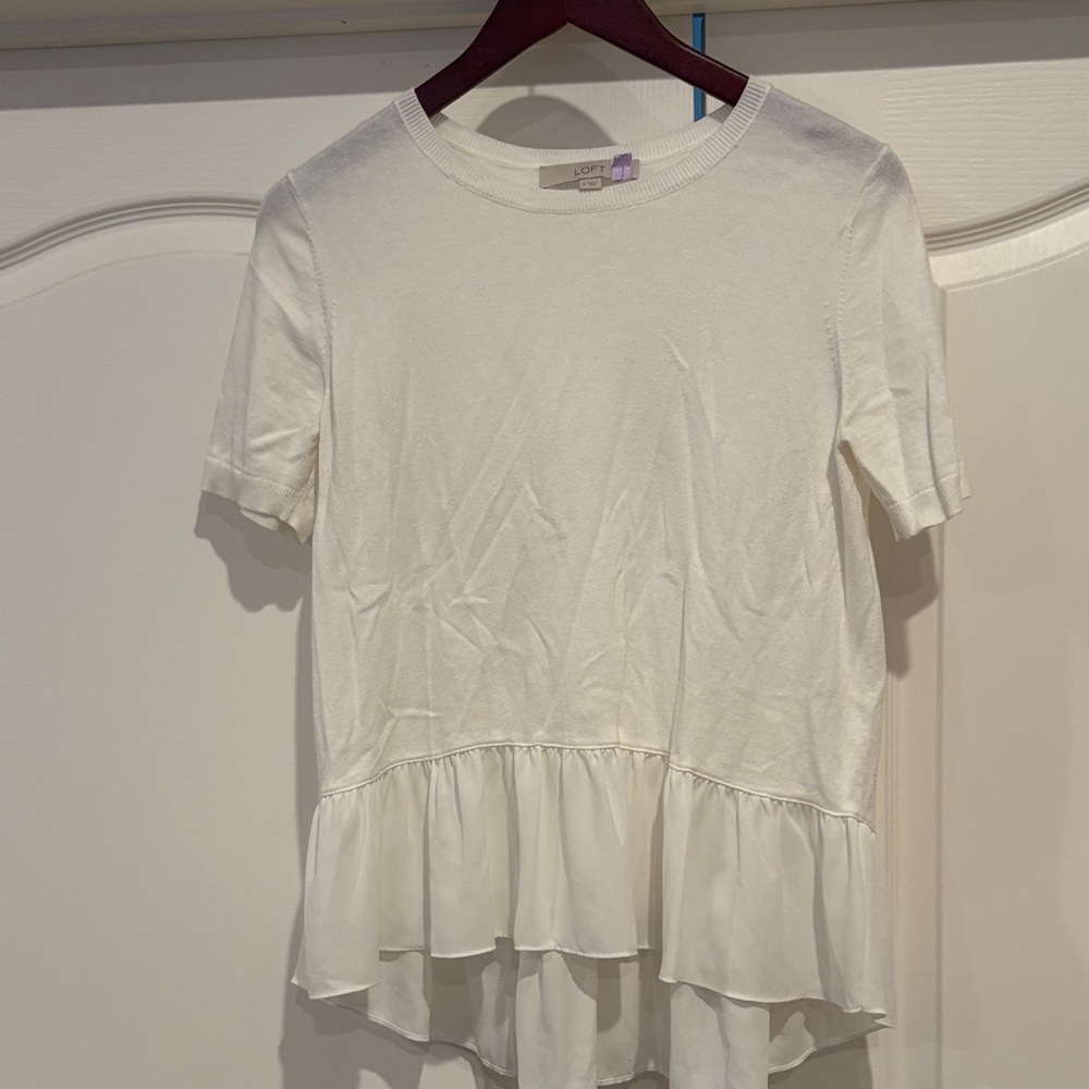 LOFT Ivory Short Sleeve Layered Top